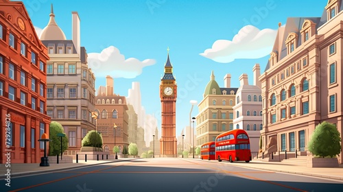 London street empty background 3D cartoon