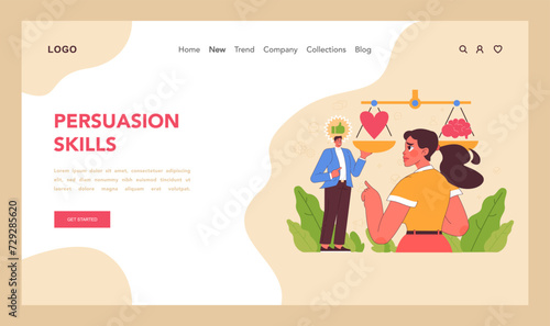 Persuasion skills concept. Animated discussion on values and logic, portraying the art of influencing and reasoning. Strategic debate in progress. Struggling to choose. Flat vector illustration