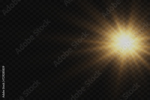 Star light effect. The light of the sun's rays. On a transparent background.