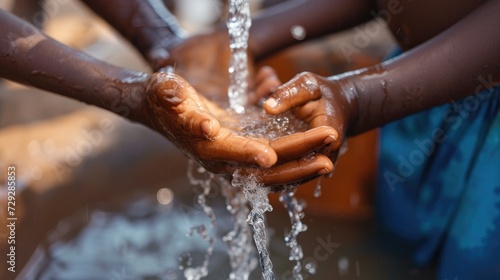 Child\'s Hands Collecting Clean Water, Symbolizing Access Right.