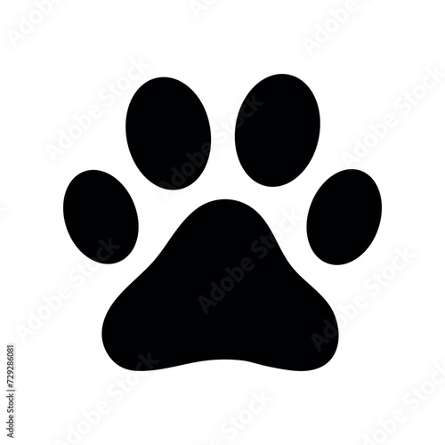 simple black icon dog or cat paw print silhouette, pet symbol, vet logo sign, isolated on white background