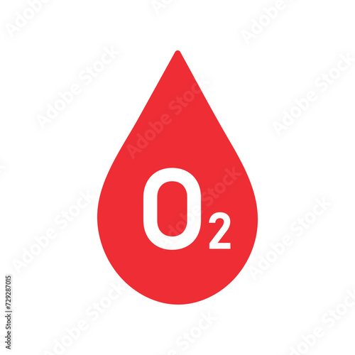 O2 saturation monitoring, red blood drop icon with oxygen symbol, vector illustration