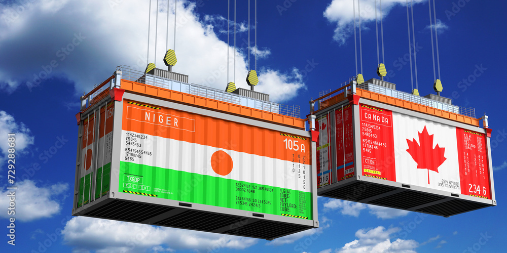 Shipping containers with flags of Niger and Canada - 3D illustration