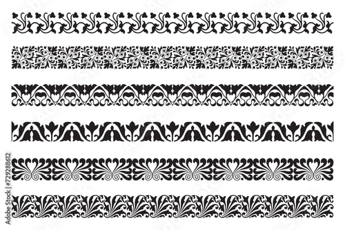 Set of decorative seamless ornamental border - Vector calligraphic border
