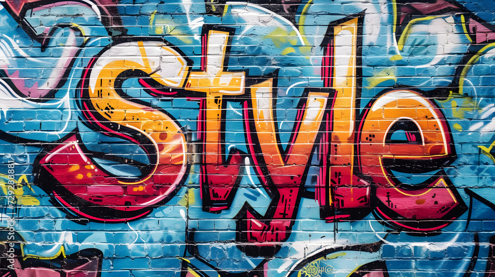 Colorful Style Graffiti Art on Brick Wall