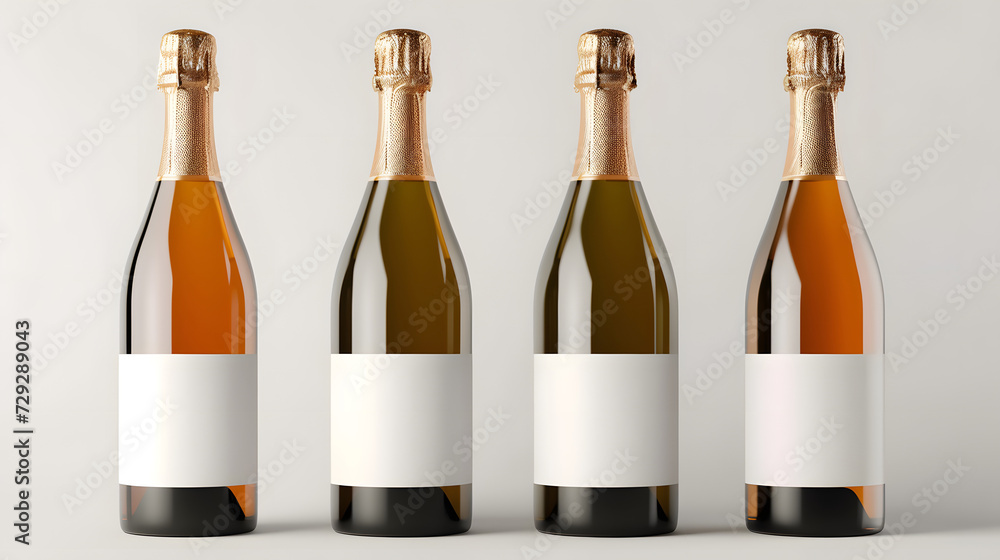 Set of Four Champagne Bottles with Blank Labels for Branding Mockup Set of Four Champagne Bottles with Blank Labels for Branding Mockup