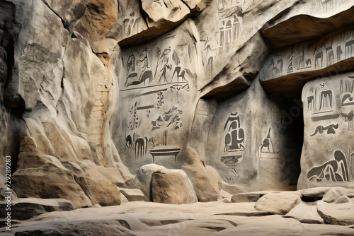 Steinzeithöhle mit Malereien und Zeichnungen auf der Felswand
