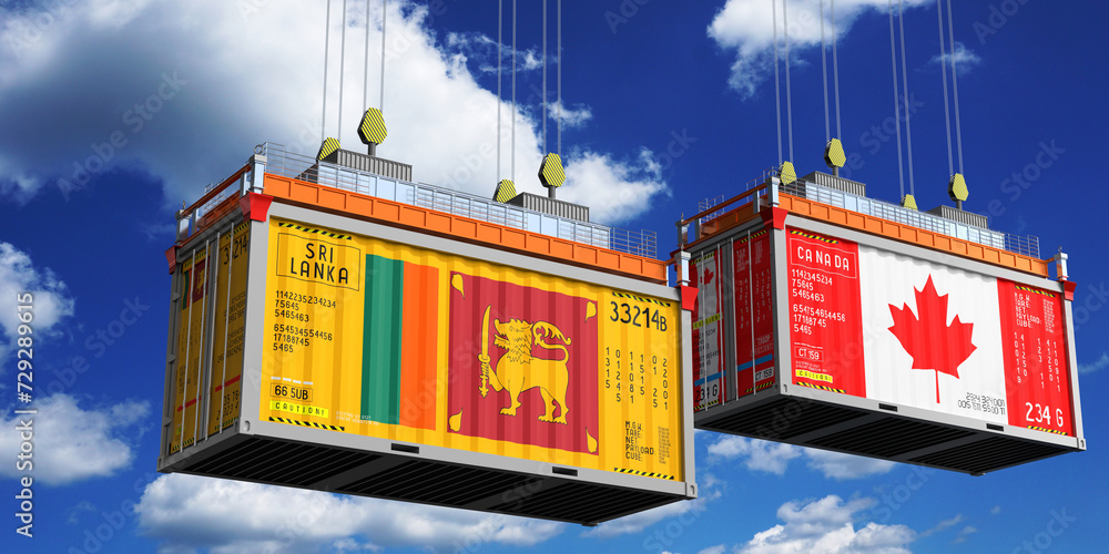 Shipping containers with flags of Sri Lanka and Canada - 3D illustration