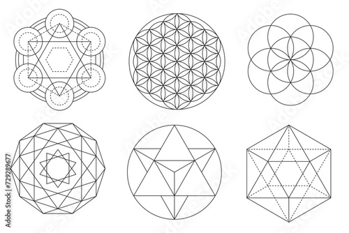 Sacred geometry vector design elements. Alchemy, religion, philosophy, spirituality, hipster symbols and elements. Set Vector illustration photo