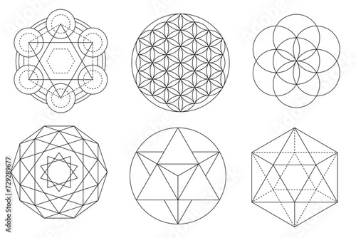 Sacred geometry vector design elements. Alchemy, religion, philosophy, spirituality, hipster symbols and elements. Set Vector illustration