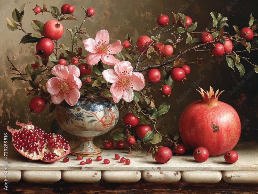 ripe pomegranates with grains ripe pomegranates with grains