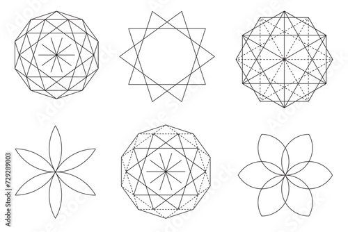 Sacred geometry vector design elements. Alchemy, religion, philosophy, spirituality, hipster symbols and elements. Set Vector illustration