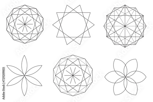 Sacred geometry vector design elements. Alchemy, religion, philosophy, spirituality, hipster symbols and elements. Set Vector illustration photo