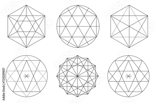 Sacred geometry vector design elements. Alchemy, religion, philosophy, spirituality, hipster symbols and elements. Set Vector illustration