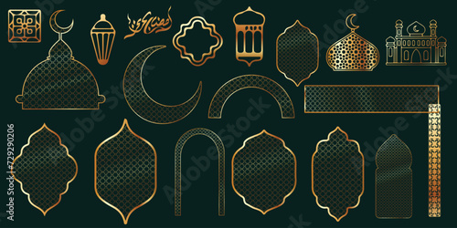 Vector collection symbol Ramadan gold line, mosque, lantern, pattern and decoration photo