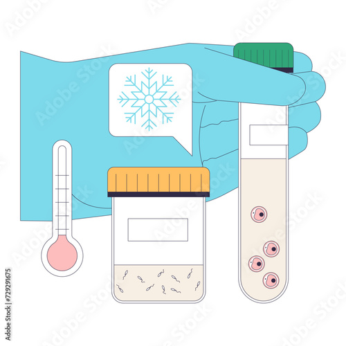 Gender transition. Fertility preservation. Medical tools for oocyte and sperm cryopreservation, ensuring future fertility options through advanced freezing techniques. Flat vector illustration