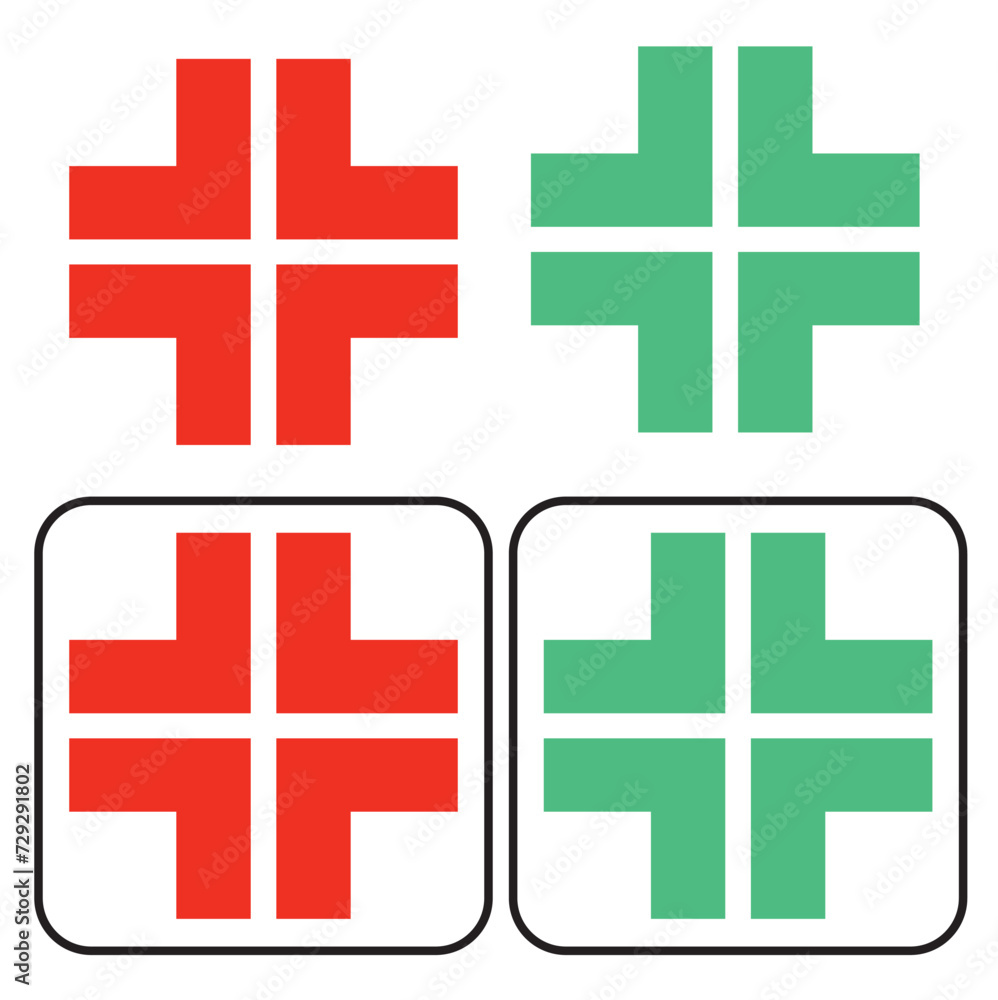 Fototapeta premium Icono de Cruces en color verde y rojo. vector