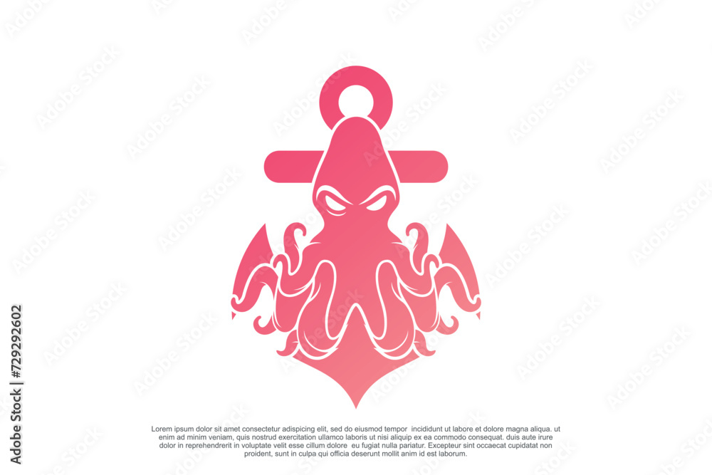 Fototapeta premium Octopus logo design with anchor unique concept Premium Vector