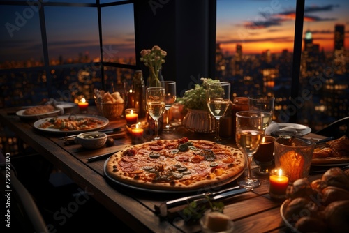 romantic pizza dinner table for two. generative ai