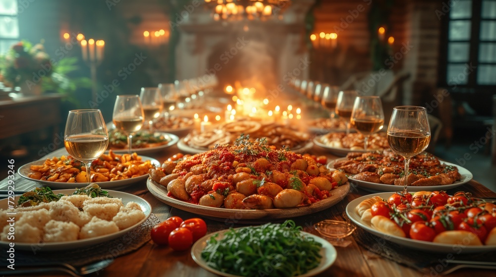 festive table setting with dishes festive table setting with dishes