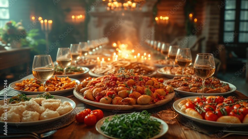 festive table setting with dishes