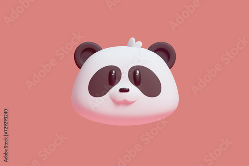 Minimal stylized simple charming cute happy funny cartoon little panda girl head. Adorable kawaii character design of a lovely baby wild animal for children s greeting cards. 3d render on red backdrop