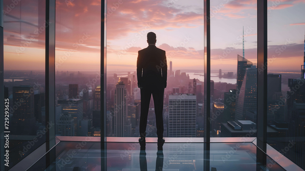 Fototapeta premium Visionary executive or businessman or investor thinking about the company future plans for success