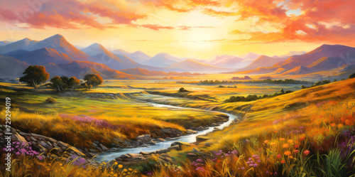 Vivid paintings of nature, mountains, sunlight, rivers and flowers.