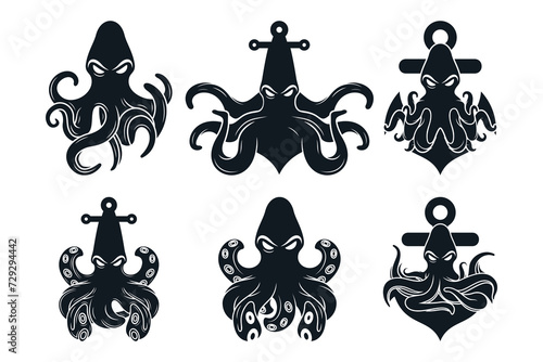 Set bundle octopus logo design unique concept Premium Vector