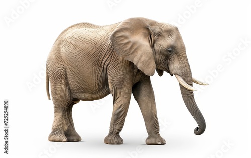 A majestic elephant isolated on a white background  showcasing its grandeur and intricate skin texture.