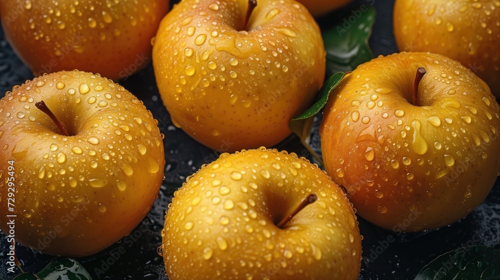 wet yellow apples closeup wet yellow apples closeup