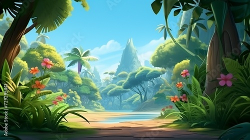 jungle empty background  3D cartoon