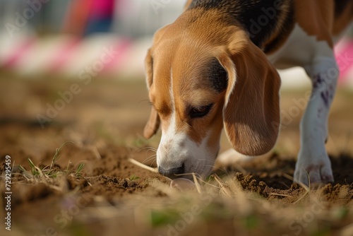 beagle tracking scent during race, nose close to ground