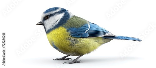 Blue Tit, a solitary bird on a white background.