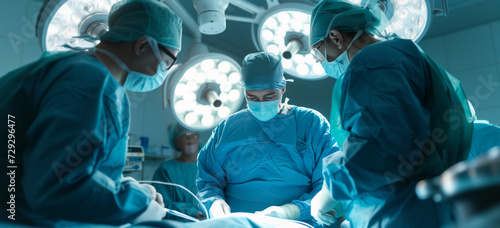 Operation. Surgeons at at medical hospital surgery room performing an operation. Hand edited AI.
 photo