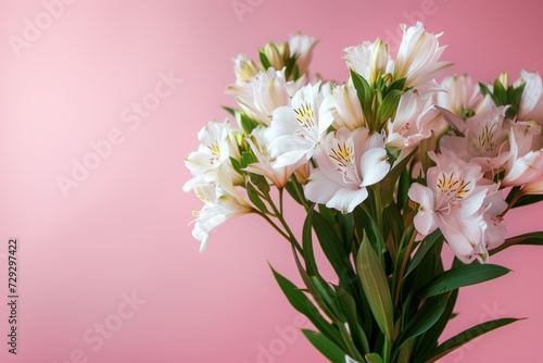 Bouquet of white alstroemeria flowers on pink background © bad_jul
