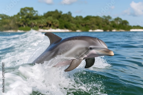 Dolphins jumping out of the water in the caribbean sea