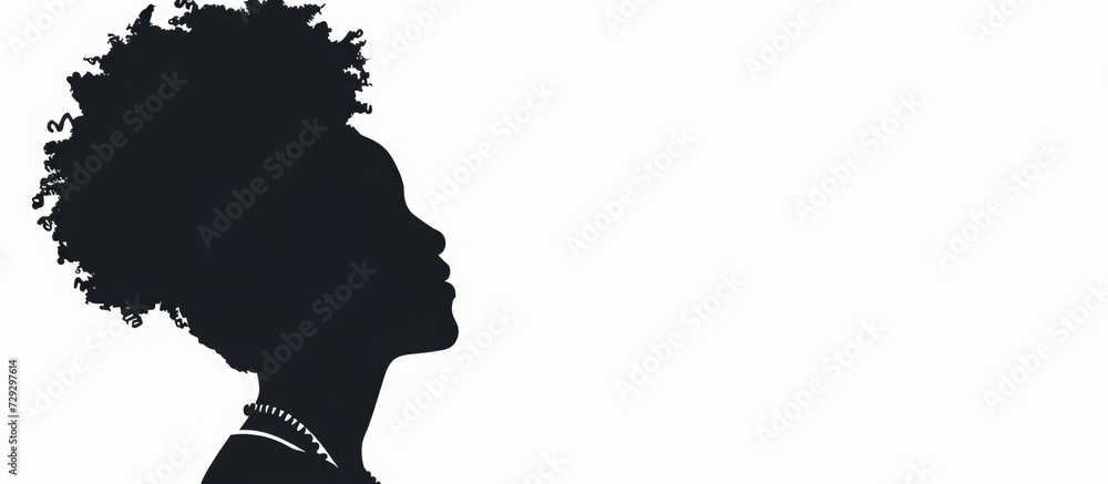 African American History template with a black woman silhouette on white background, representing Black Lives Matter, Juneteenth, and Afro American Freedom.