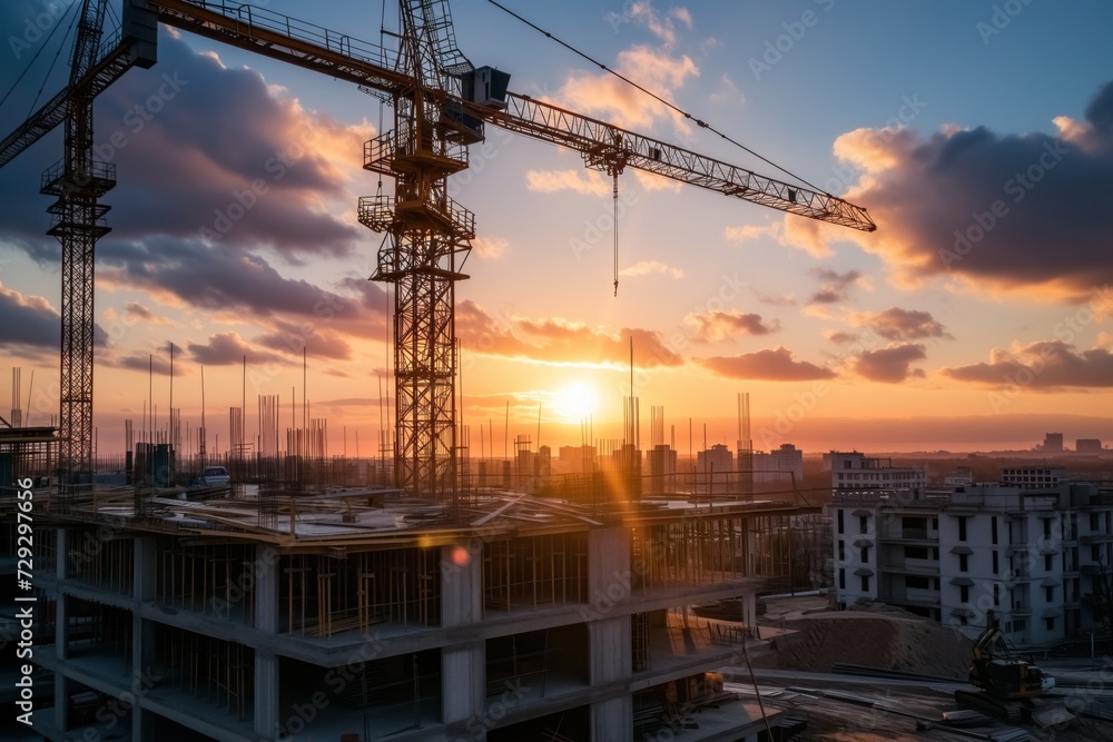 timelapse of construction site activity as sun sets