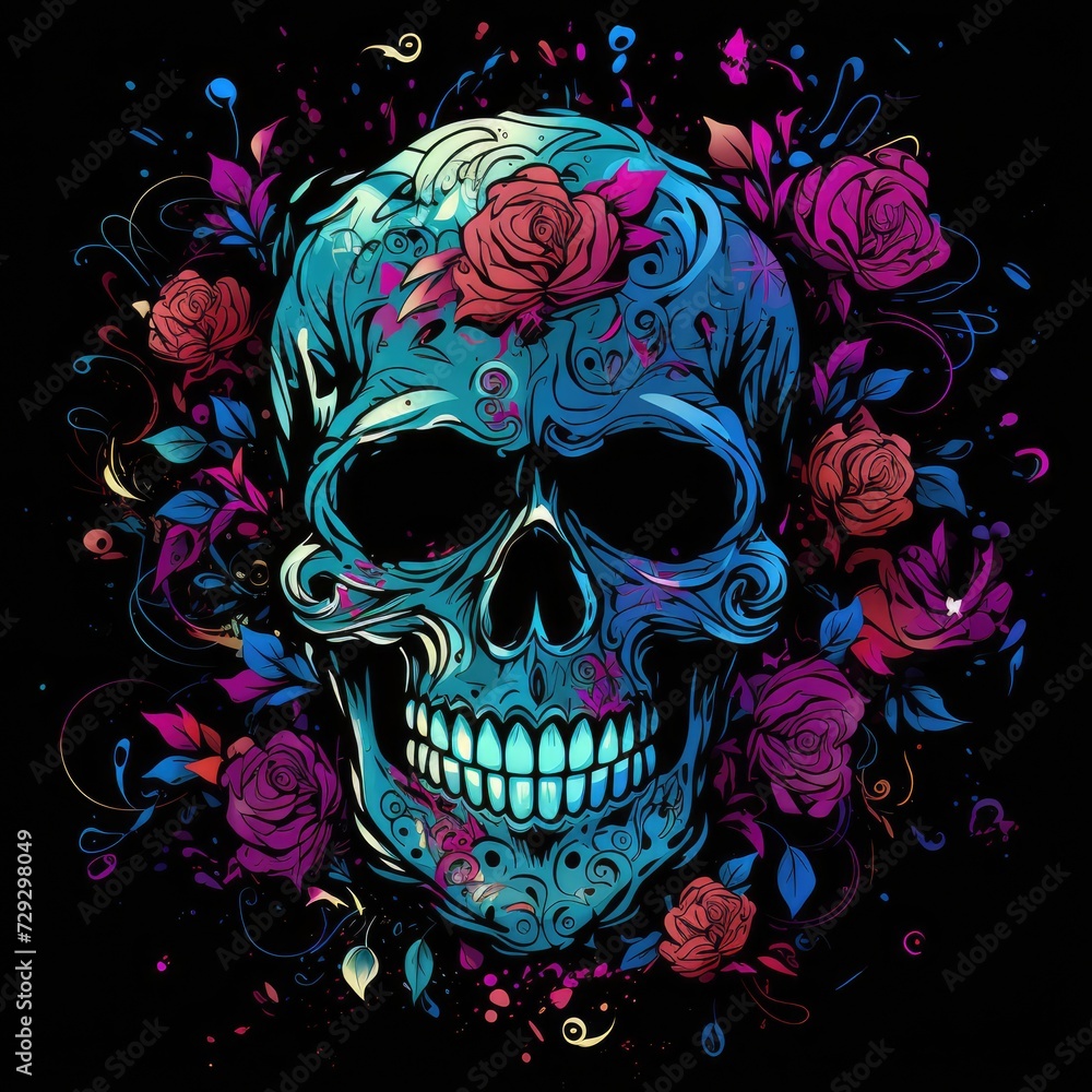 Eternal cycle of life and death. Skull surrounded by flowers Eternal cycle of life and death. Skull surrounded by flowers