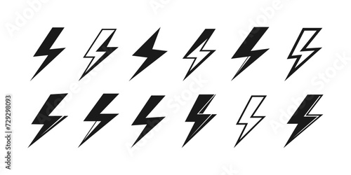 Flash lightning bolt icon set. Electric power symbol. Power energy signs isolated on white background. Vector EPS 10