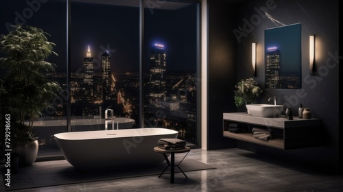 Luxurious Bathroom with Stunning Cityscape View © Evon J