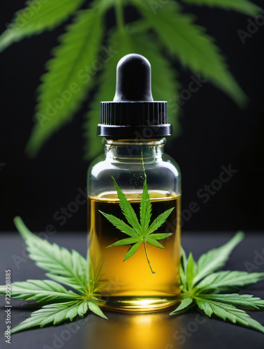 Photo Of Medical Cannabis Oil, Marijuana Leaf With Oil Extract