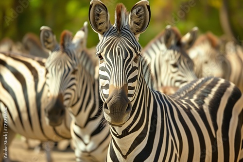 zebra herd  one closeup with others behind
