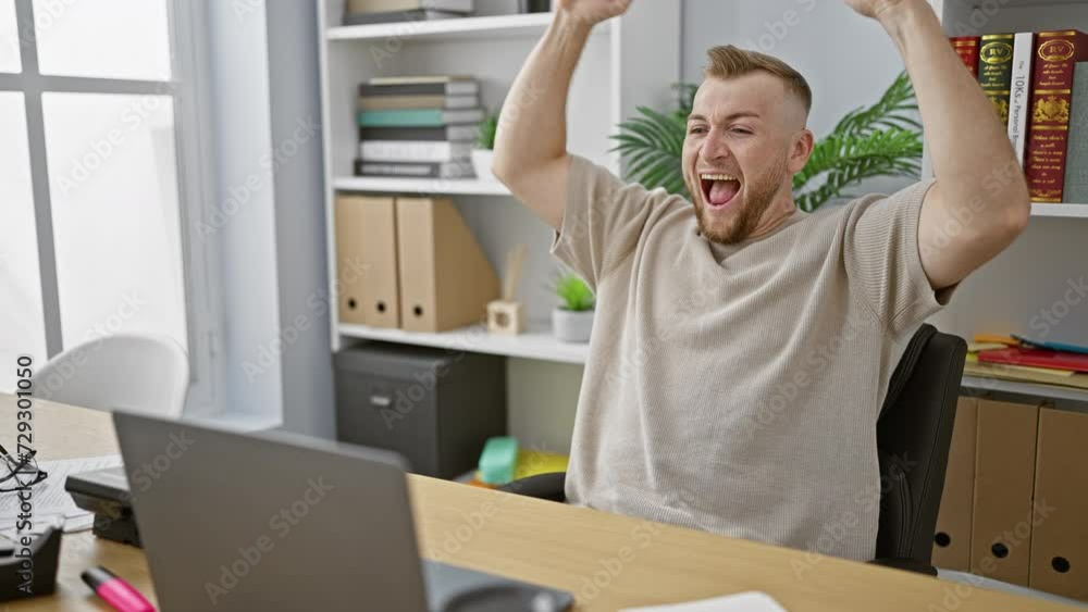 A hopeful man crossing fingers transforms into animated celebration in office, embodying anticipation to victory A hopeful man crossing fingers transforms into animated celebration in office, embodying anticipation to victory