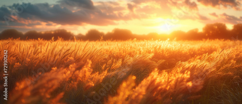 The essence of a golden wheat field under the bright summer sun This picturesque landscape showcases the beauty of nature and the bounty of agriculture