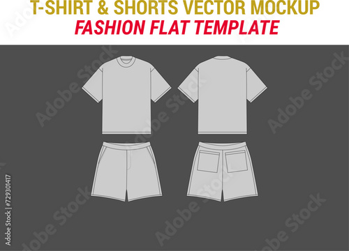 Short Sleeve T Shirt Technical Drawing Shorts Fashion Flat Vector Illustration Graphic T-shirt Combo Mockup Printable Shorts and Tee