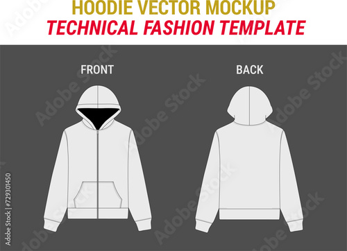 Streetwear Hoodie Fashion Mock-up Template Hoodie Unisex Sweatshirt Women Men Hoodie Vector Illustration Hoodie Sweatshirt Flat Technical Drawing Illustration