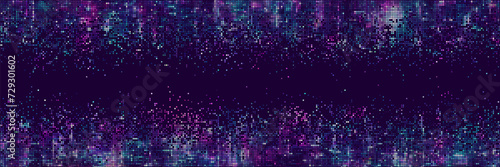 Seamless halftone dotted digital technology double border background with futuristic neon light effect. Cyberpunk and retrowave design for technology, hi-tech and science concept. Vector illustration