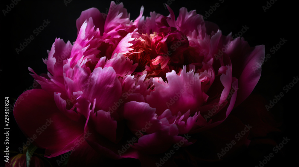 Obraz premium Peony blooms in a lush garden from unique perspectives